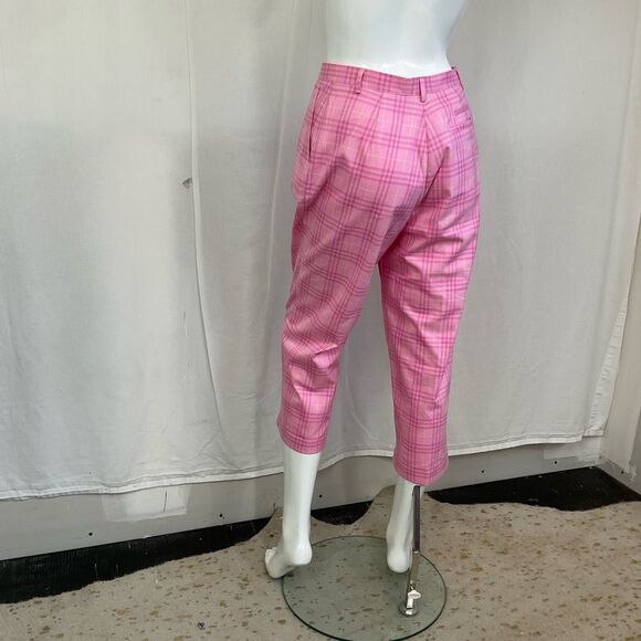 Burberry Golf Pink  Vintage Nova Check Plaid Capris high Rise Trouser Pink 28 - Picture 8 of 13